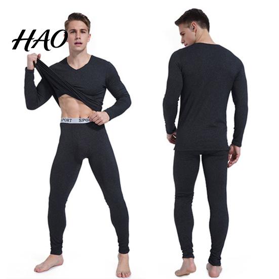 Thermal Suit 2 Pcs/Set Winter Men Underwear Set V Neck Plush Lined Seamless Long Outfit Sleeve Warm Slim Fit High Elastic Cold Weather Pajamas