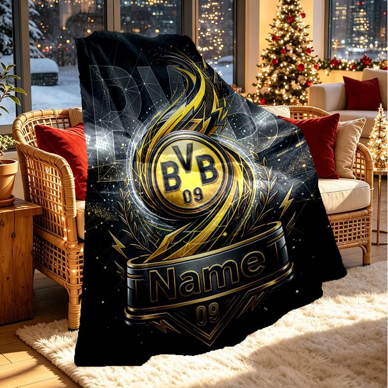 Custom Name Personalized Borussia Dortmund Bvb Print Blanket, Home Decor, Bedroom, Sofa, Camping, Couch, Gifts for Birthday Christmas