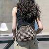 Houndstooth Canvas Waist Bag, Trendy Shell Crossbody Bag, Women's Outdoor Travel Chest Purse
