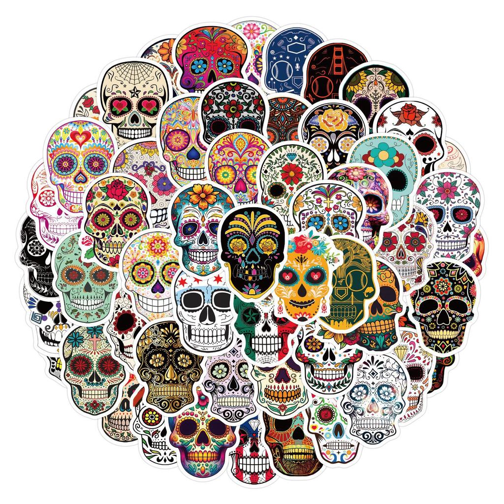 60 Pictures Dia De Los Muertos Skull Doodle Stickers Decorative Notebook Skateboard Water Cup Stickers