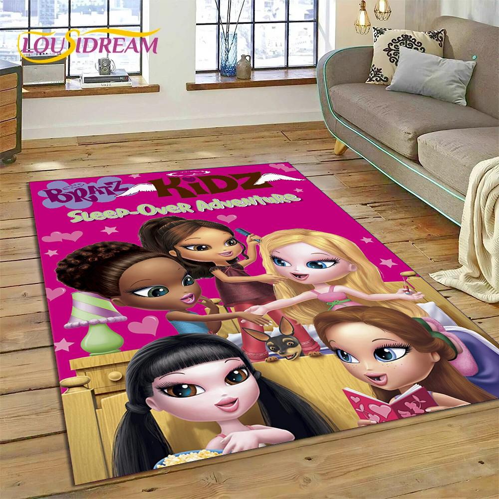 HD Мультяшная кукла Bratz Милые девочки 3D Ковер для гостиной спальни Домашний декор, Нескользящий коврик Декорация для дивана Придверный коврик