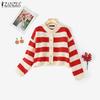 ZANZEA Осень Весна Женские Полосатые Повседневные Вязаные Эластичные Свитеры Кардиганы с Длинным Рукавом