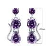 Girls Cute Animal Cat Earrings For Women 925 Silver Filled Round Purple Green Red Zircon Pear Cut Crystal Drop Earrings Jewelry