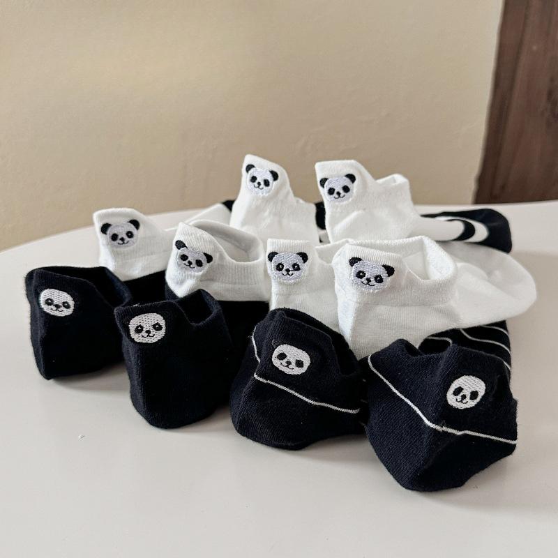 Женские носки вышитые мультяшные панды весенне-летние низкие с неглубоким вырезом противоскользящие хлопковые носки разноцветные короткие женские носки-лодочки