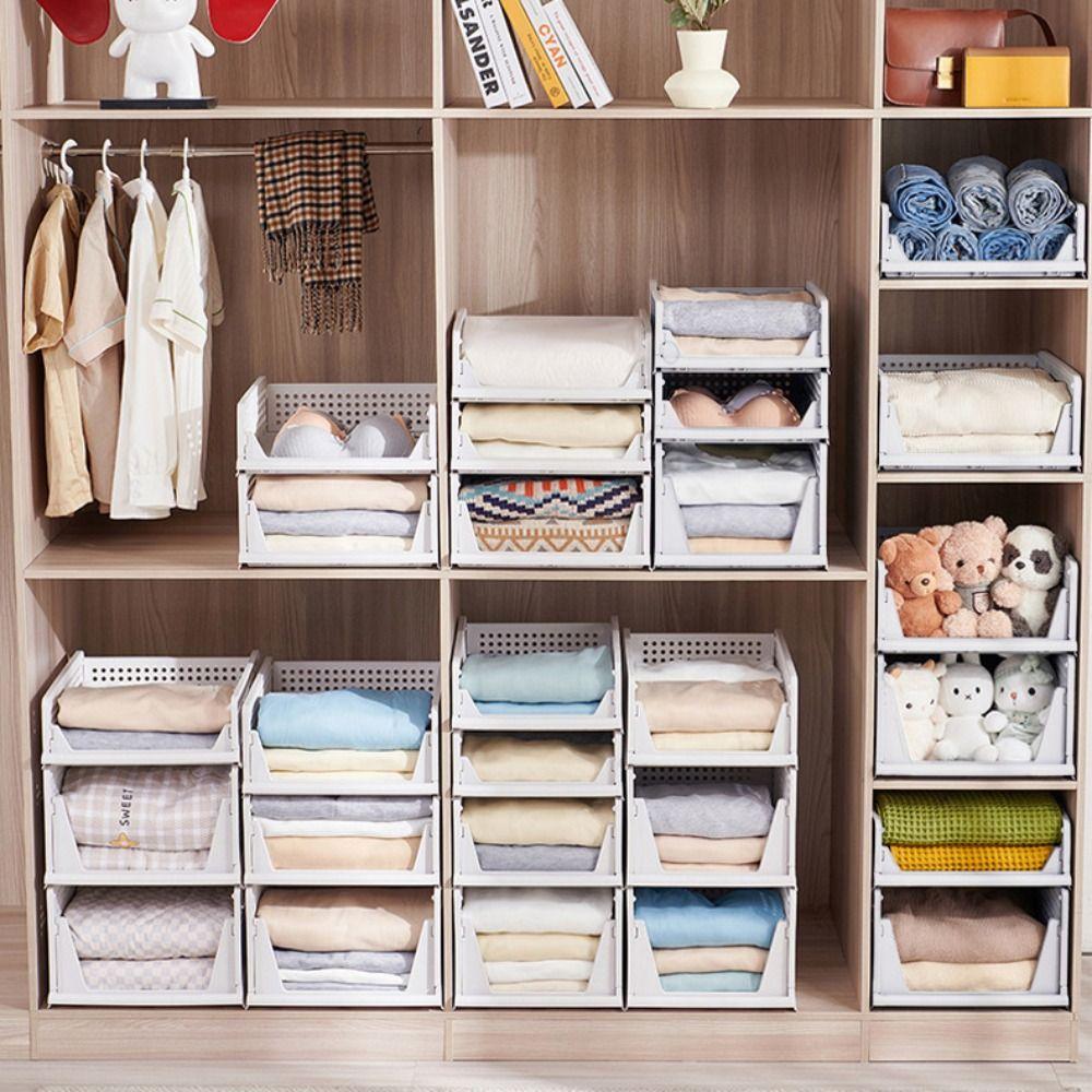 Plastic Clothes Sorting Rack Stackable Storage Baskets Saving Space Wardrobe Storage Box Kitchen