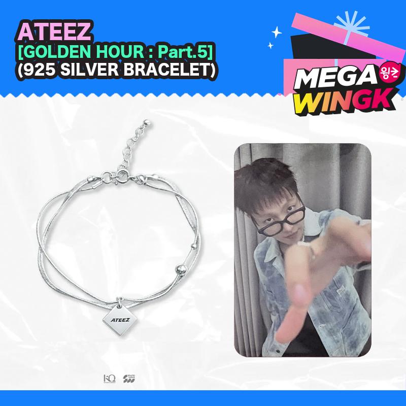 [ATEEZ ЗОЛОТОЙ ЧАС : Часть 5 Официальный MD] Редкий Браслет с Покрытием Серебром 925 Пробы + Официальная Фотокарточка (1 шт.)