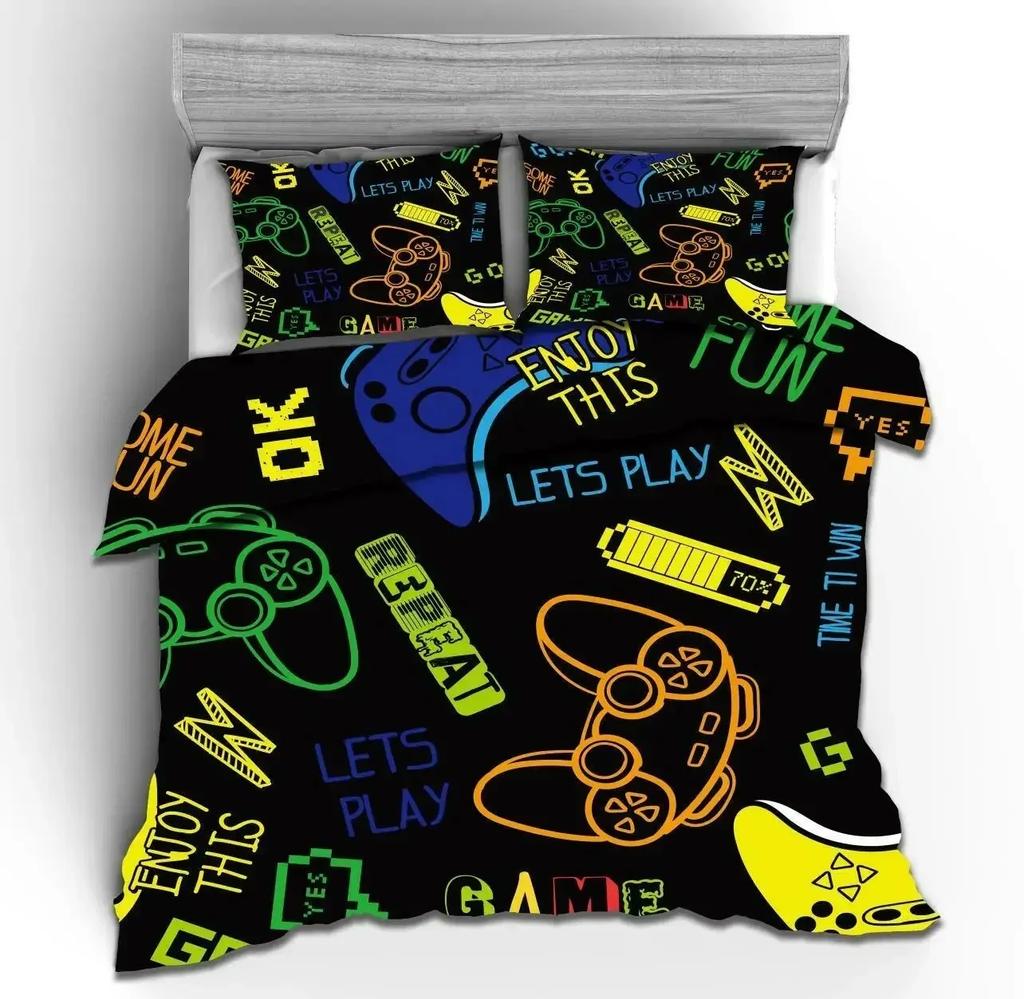 Gaming Bedding Set Gamer Room Decor Gamer Comforter Cover for Boys Kids Teen Video Games Twin Size Gamepad Polyester Quilt Cover