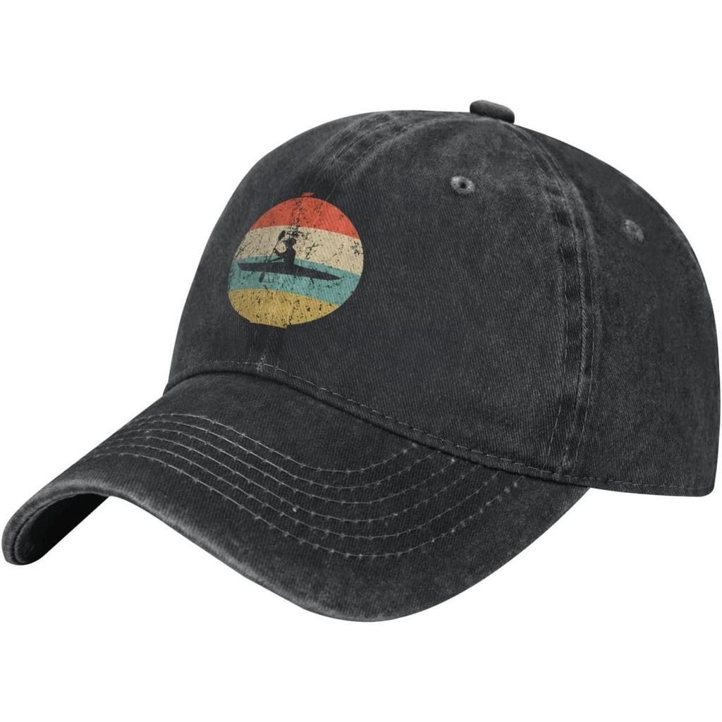 Retro Kayak Sunset Graphic Baseball Cap Washed Cotton Dad Hat Adjustable Outdoor Sport Cap