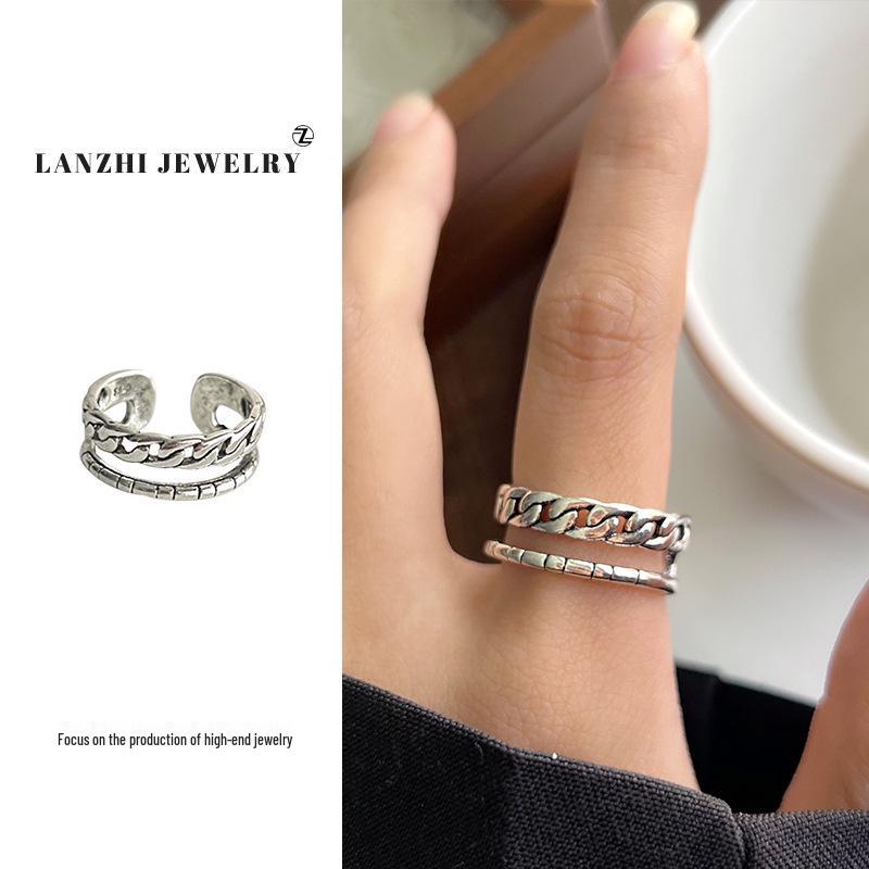 Тайское серебро Женское наборное кольцо - Серебро 925 пробы, Нишевый дизайн, Простые и универсальные украшения