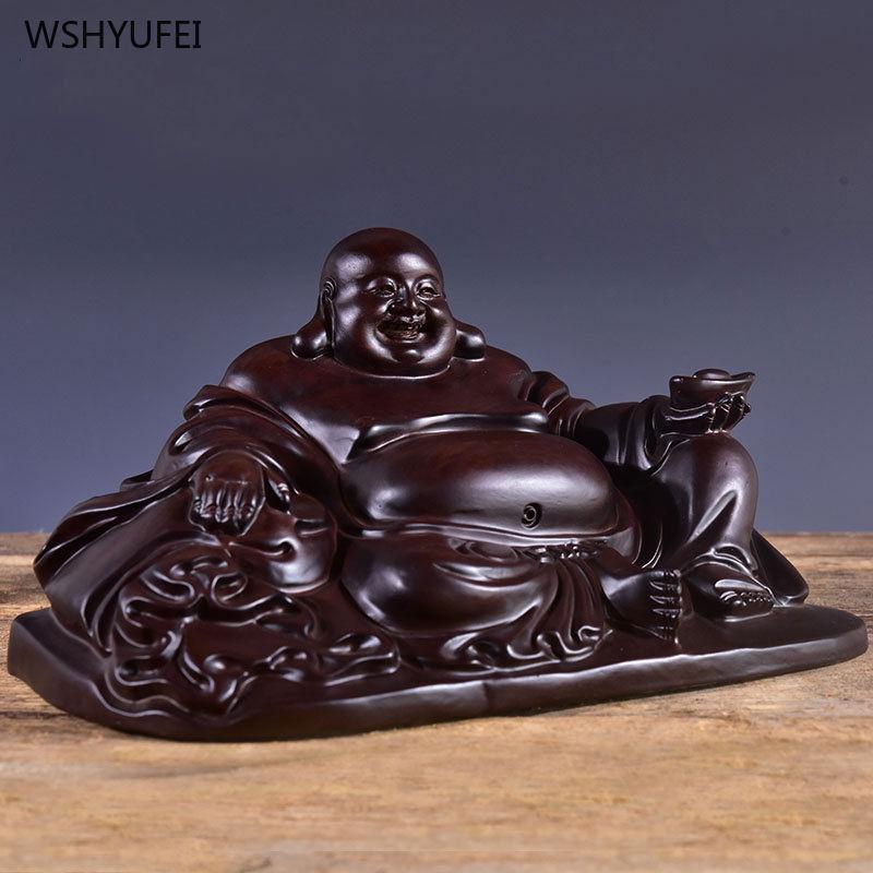 1 шт. Резьба по черному дереву Украшение статуи Будды Майтрейи Изделия из цельного дерева Молитва фэн-шуй о благоприятности Обеспечение безопасности