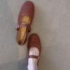 Sheepskin Version Niche Hollow Retro Woven One-word Strap Single Shoes Women's Summer New Flat Mary Jane Shoes Hole Shoes