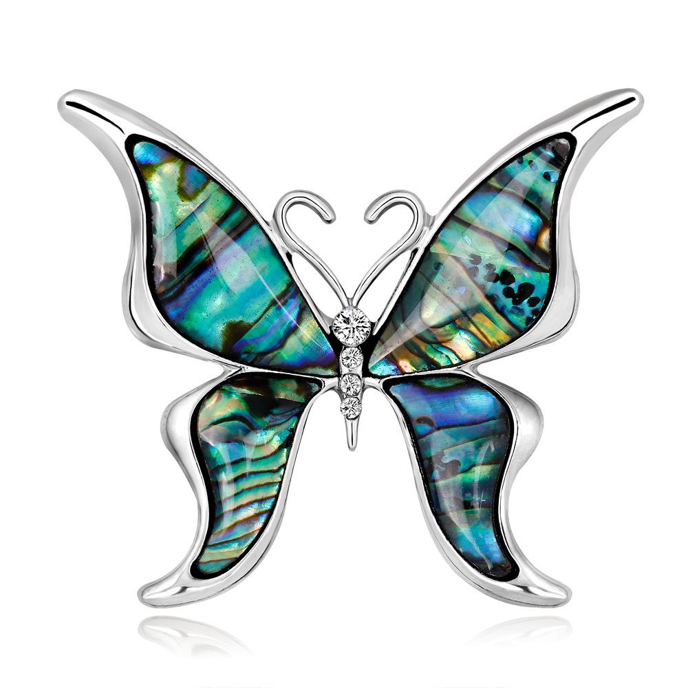 Natural Abalone Butterfly Brooches For Women Alloy Metal Big Piece Of Shell Brooch Pins Vintage Dress Coat Jewelry Accessories
