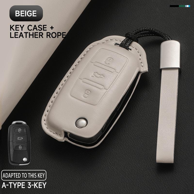 KTDJ9 Leather Car Key Cover Case Protection Shell Keychain For Skoda Octavia A5 kodiaq Fabia Scala Karoq Superb Kamiq Rapid Yeti