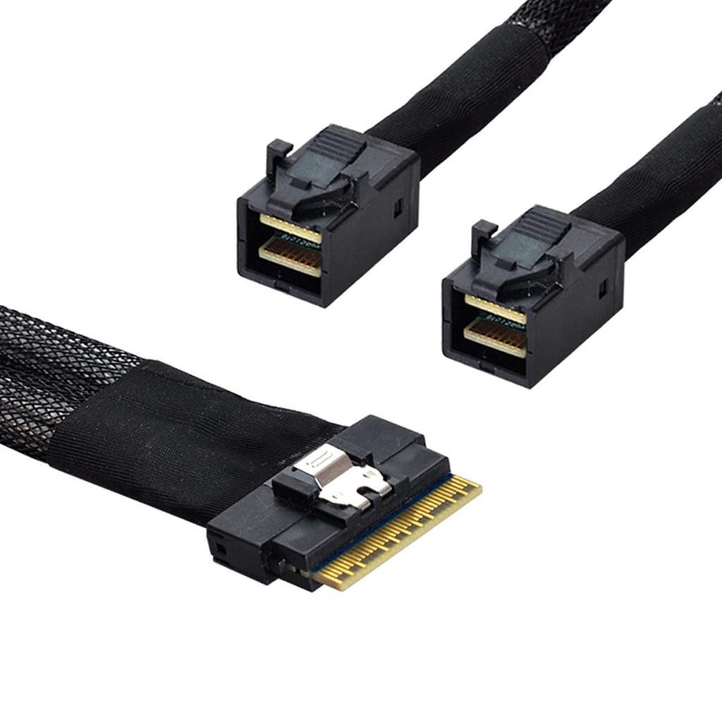 Cablecc Ultraport Slimline SAS Slim 8i to Dual 4i Mini SAS HD Cable PCI-E 4.0 SFF-8654 74-pin SFF-8643 PCI-Express