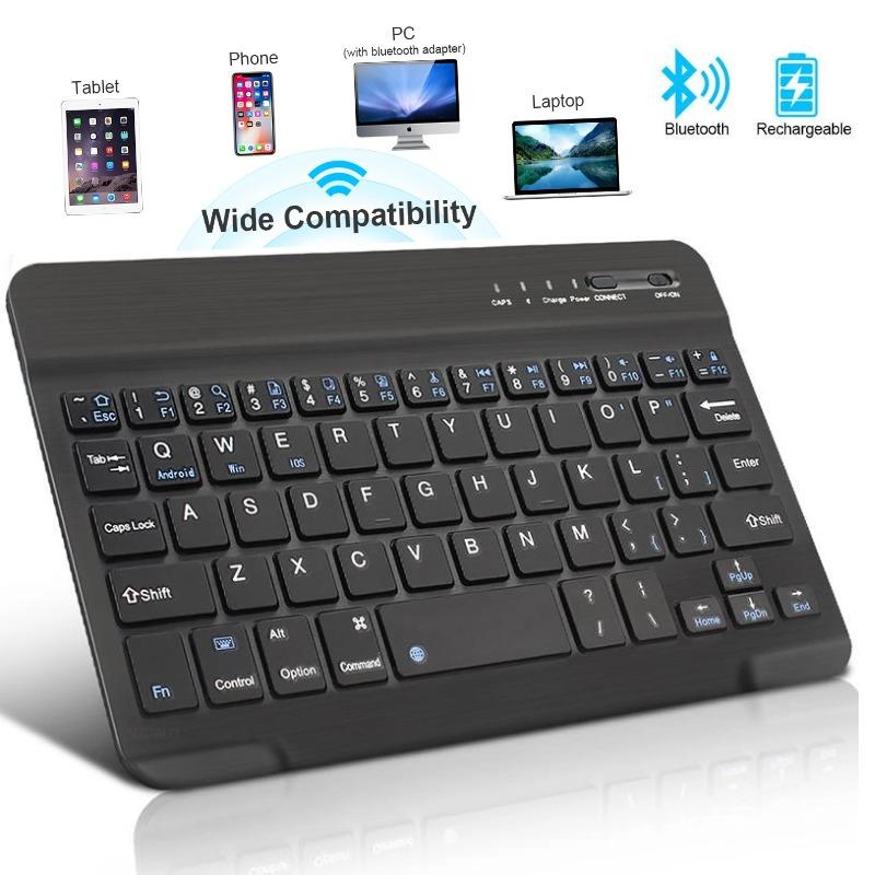 Беспроводная Bluetooth-клавиатура, мини-клавиатура для Ipad, телефона, планшета, резиновые колпачки, перезаряжаемая игровая клавиатура для Android, Ios, Windows