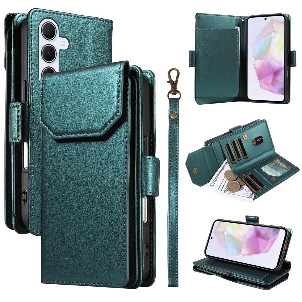 For Samsung Galaxy A35 5G Case with Multi-Card Holder and Strap PU Leather Phone Cover Stand