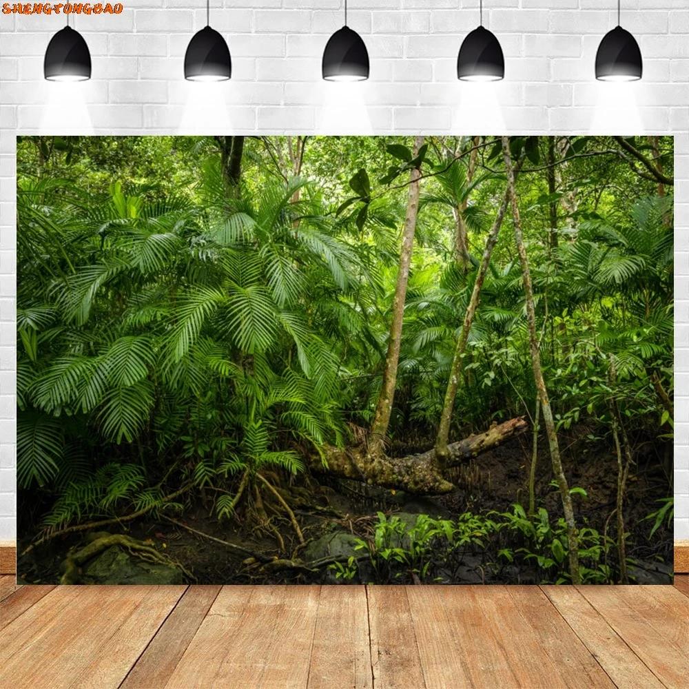 VIKAMA Misty Tropical Rainforest Tapestry Primitive Forest Plants Background Cloth Natural Forest Style Living Room Decoration