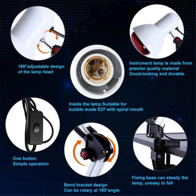 150W Infrared Heat Lamp Therapy Light - 360° Adjustable Clamp E27 Bulb for Muscle Pain Relief Home Physical Therapy