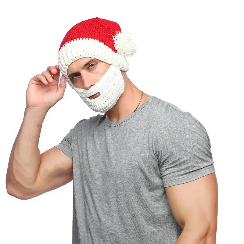 Модные вязаные рождественские шапки Санта-Клауса с бородой в новом стиле теплые шерстяные шапки креативные забавные зимние шапки аксессуары