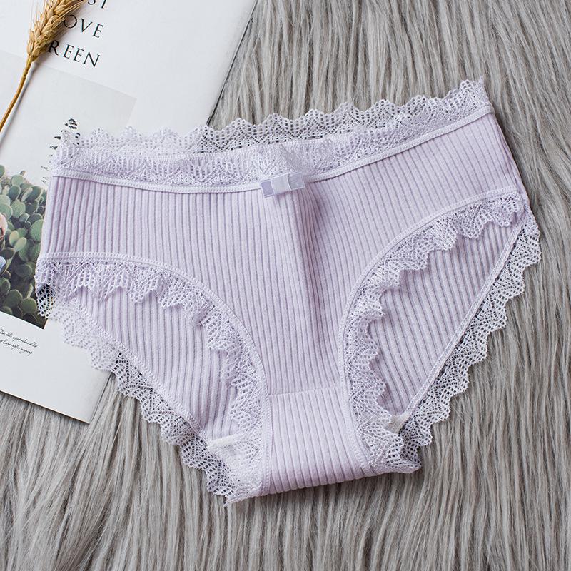 Women's Mid-Waist Lace Trim Breathable Cotton Briefs