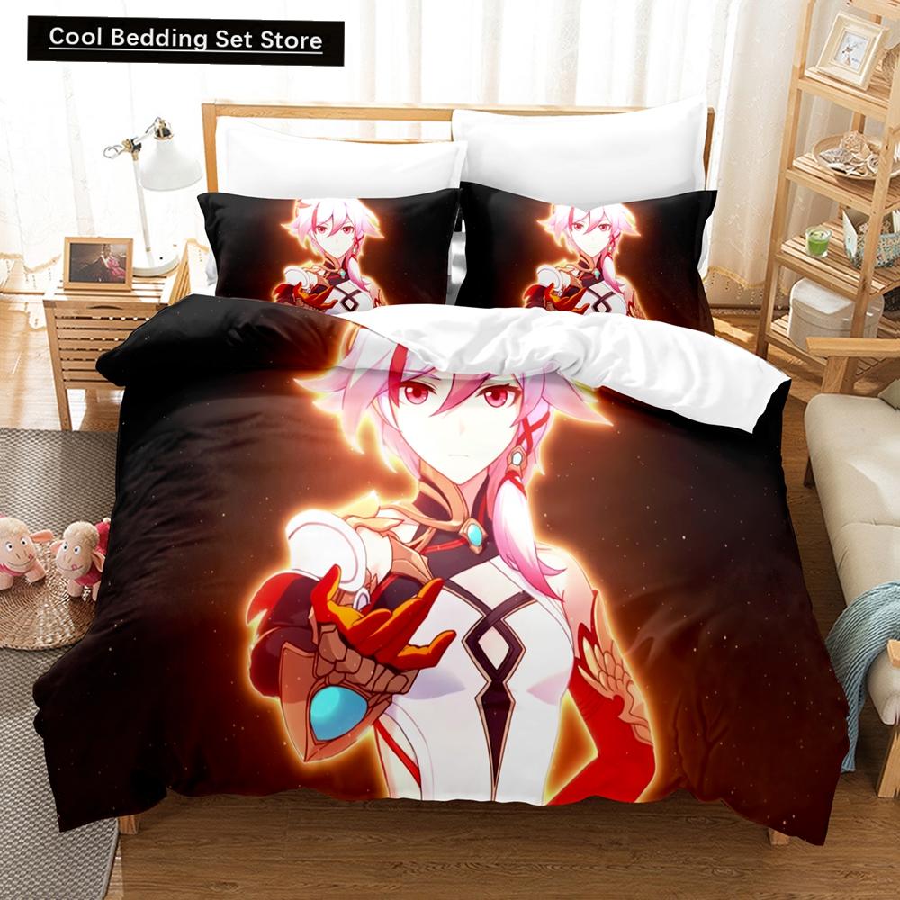 3D Аниме Постельный комплект Honkai Impact 3rd Принтованный Декоративный 2_3 предмета Комплект пододеяльника Постельное белье Покрывало Домашний Для Домашнего текстиля