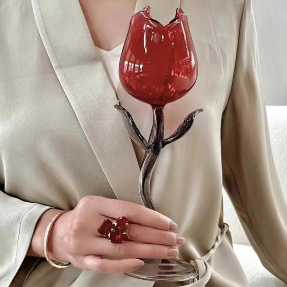 French Rose Wine Glass Rolled Cup-rimmed Wine Cup Candle Holder Rose Goblet Art Crafts