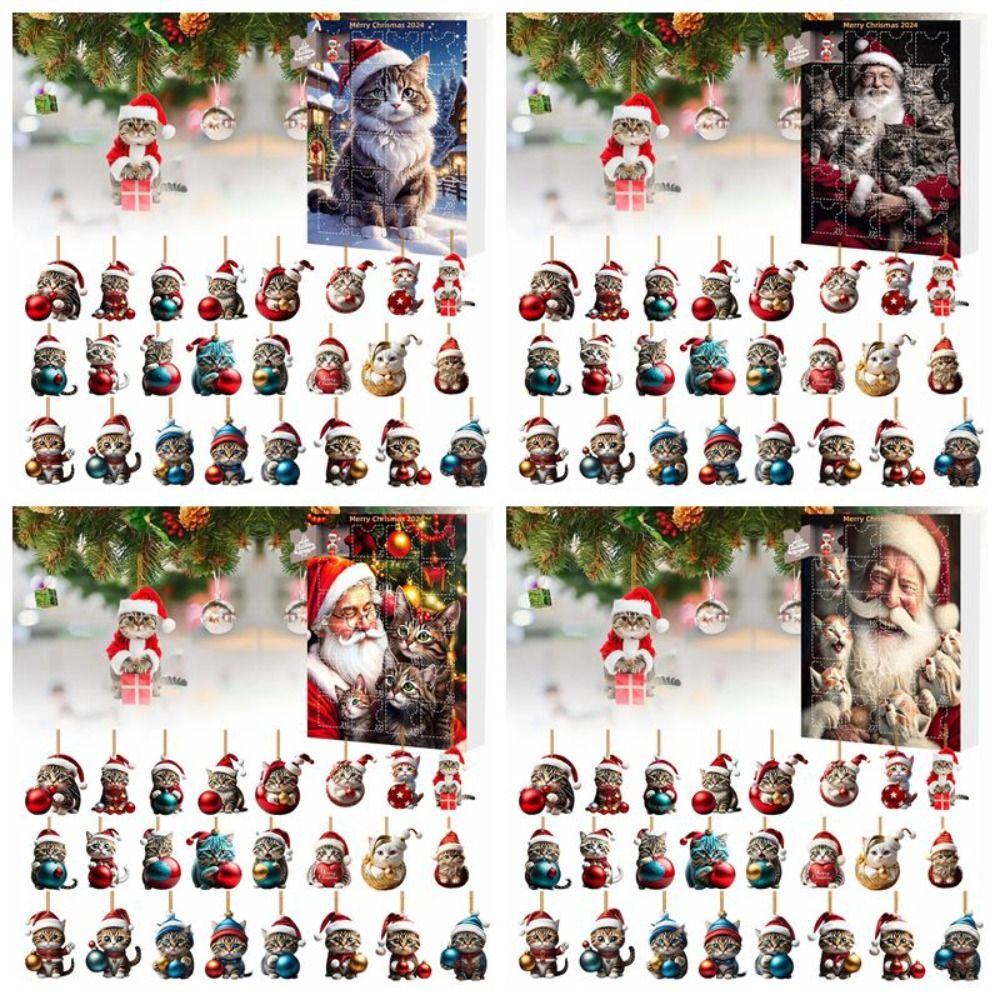 Christmas Hanging Ornament Cat Advent Calendar Acrylic 24 Days Christmas Countdown Calendar