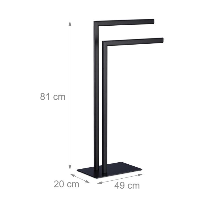 Relaxdays porte-serviettes autonome, 2 barres, support salle de bain, acier, HxLxP: 81 x 49 x 20 cm, noir