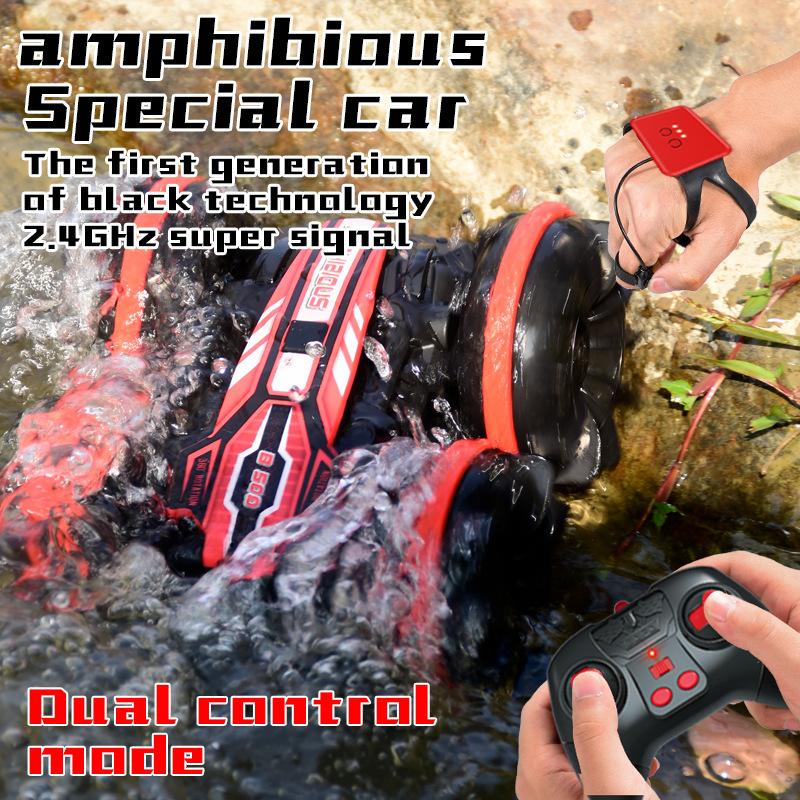 2.4G Amphibious All-Terrain Off-Road Vehicle Double-Sided Stunt Car Four-Wheel Drive Gesture Remote Control Children'S Toy Car