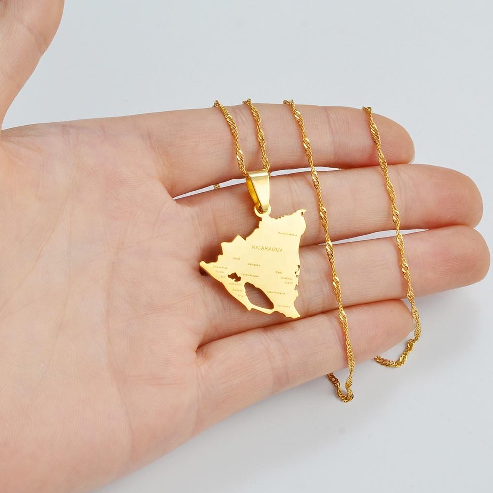 Nicaragua Map with Cities Stainless Steel Necklace Trendy Silver/Gold Pendant for Weddings Engagements Parties-Gift Idea #266821
