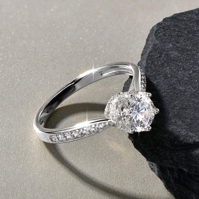 Rrjzz 1CT Cubic Zircon Simulated Diamond Solitaire Wedding Engagement Ring Tiara Wedding CZ Band Premium Crown Rings for Women