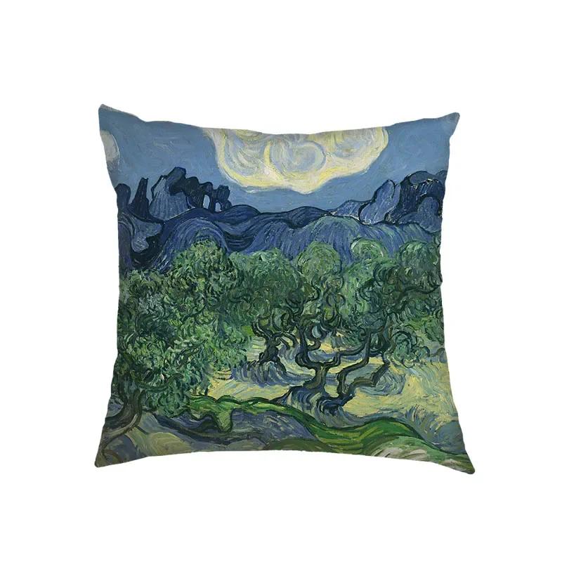 Oil Painting Kiss By Gustav Klimt Cushion Cover Van Gogh Starry Night Linen Pillowcase Sofa Throw Pillow Covers for Living Decor