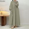 Женское повседневное платье-макси с длинным рукавом, круглым вырезом, свободного кроя