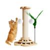 Cat Scratching Rotating Natural Wood Grain Stress Exercise Cute Cat Purring Hanging Toy with Wings Pole, Flower-Shaped, Ball, Wooden, Hemp,