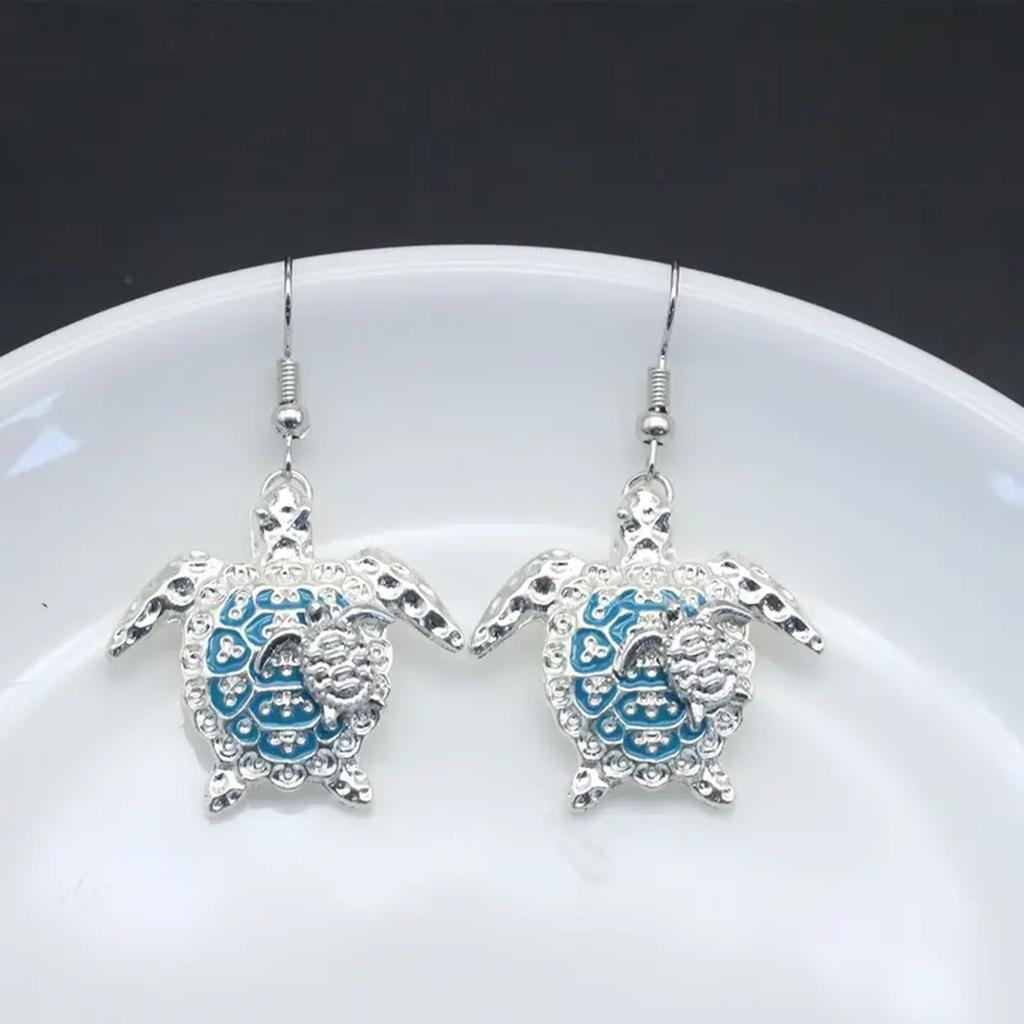 1 Pair Cool Sea Turtle Earrings Jewelry Cute Animal Inlaid Rhinestone Turtle Pendant Jewelry Gift For Women Accessories