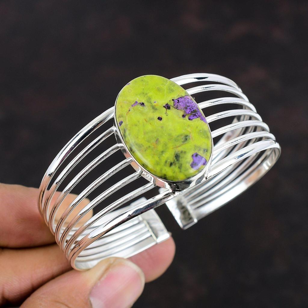 Stichtite Cuff Bracelet Gemstone Jewelry Adjustable Bangle 925 Sterling Silver Cuff Bracelet Handmade Bangle Stichtite Jewelry Gifts For Him