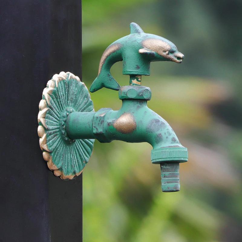 Retro Garden Faucet Antique Brass Kindergarten Wall Mount Animal Cold Water Faucet Basin Faucet