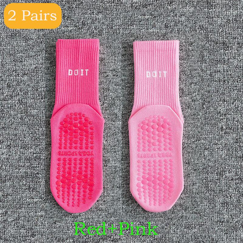 2 пары спортивных носков, хлопковые носки до середины голени для йоги, однотонные, полосатые, дышащие, нескользящие, для занятий фитнесом в помещении, для танцев в спортзале, пилатеса