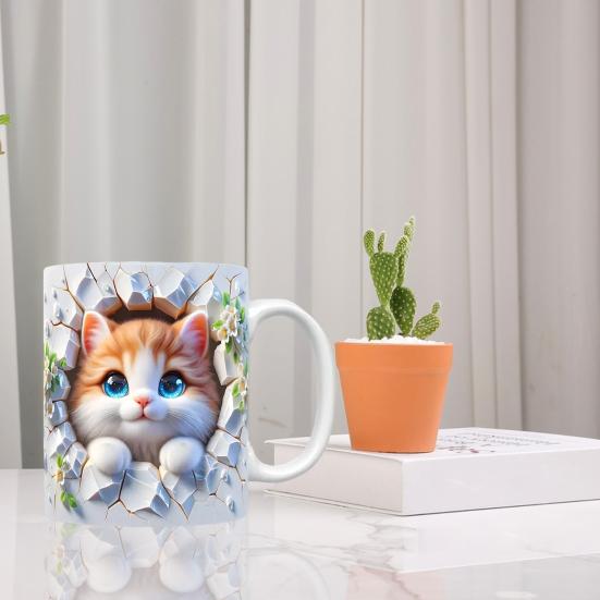 Cat Ceramic Mug 11 Oz Ceramic Drinking Mug Classic 3D Bookshelf Water Cup Christmas Cat Lovers Gift