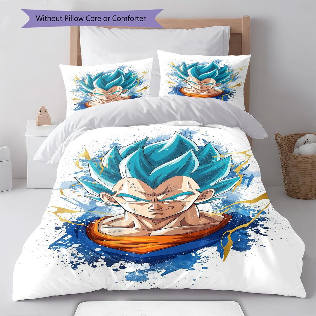 Vegito Pattern Bedding Quilt Set Quilt Cover Pillowcase Home Birthday Gift(1 * duvet cover + 2 * pillowcase, without core)