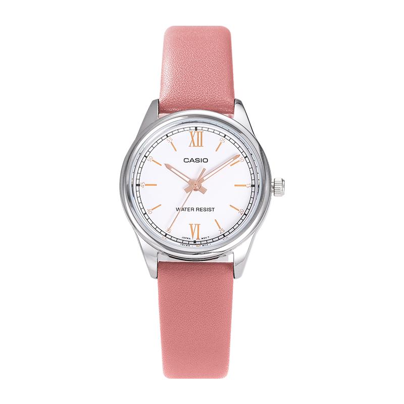 Casio Женские кварцевые часы LTP-V005L-7B3, модифицированная серия, роскошные и элегантные, со светящимися стрелками, водонепроницаемые, белый циферблат