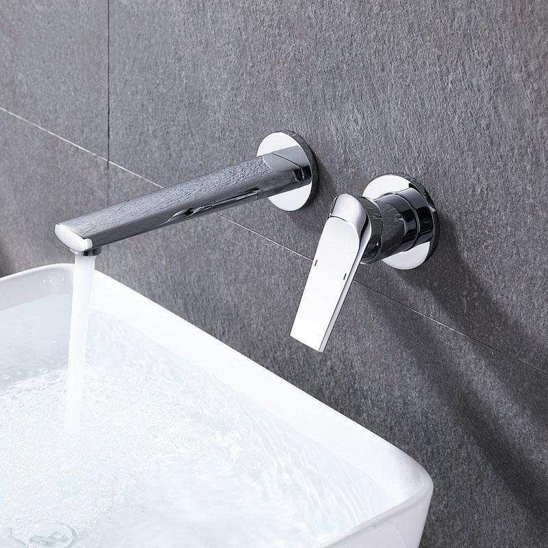 Brass Gun Grey/Brushed Gold Bathroom Basin Faucet Hidden Mount Wall-mounted Faucet Cold And Hot Mixer Sink Tap Chrome Black