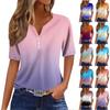 Women's Fashion Casual Vintage Gradient V-Neck Short Sleeve Decorative Button T-Shirt Top