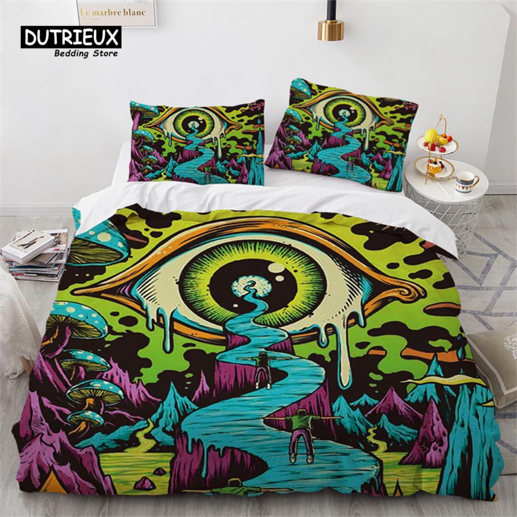 3D Colorful Eyes Duvet Cover Microfiber Vintage All Seeing Eye Tattoo Quilt Cover Boho Mandala Bedding Set Full Single King Size