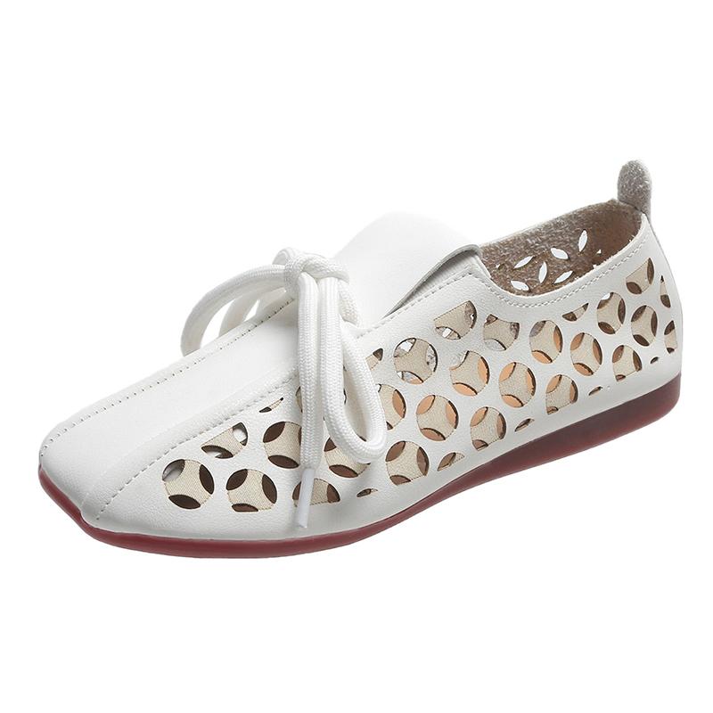 Новинка 2024 года, удобная обувь ручной работы, туфли на плоском каблуке и мягкой подошве, женские сандалии на полой аэродинамической трубе, повседневная женская обувь на плоской подошве