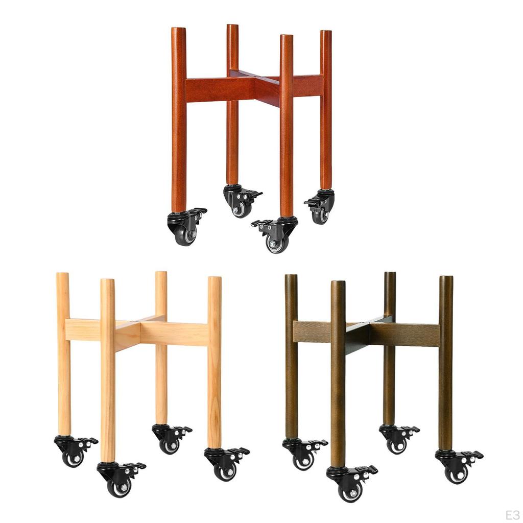 Plant Stand with Wheels Mobile Pot Rack Wood Holder Display Shelf Dolly Rolling