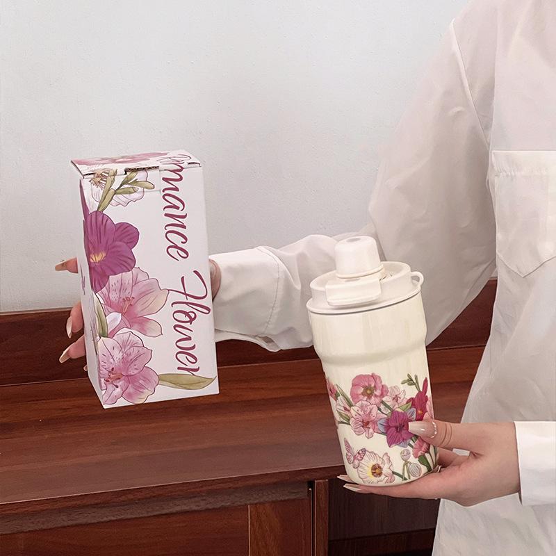 Керамическая кружка для питья напрямую, керамическая портативная чашка, креативная керамическая портативная чашка-термос, портативная керамическая чашка для питья с цветочным принтом