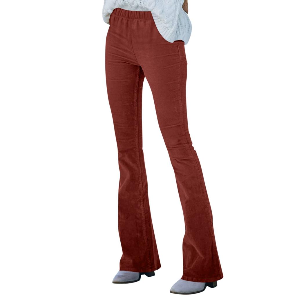 Women's Corduroy Flare Pants Elastic Waist Bell Bottom Trousers