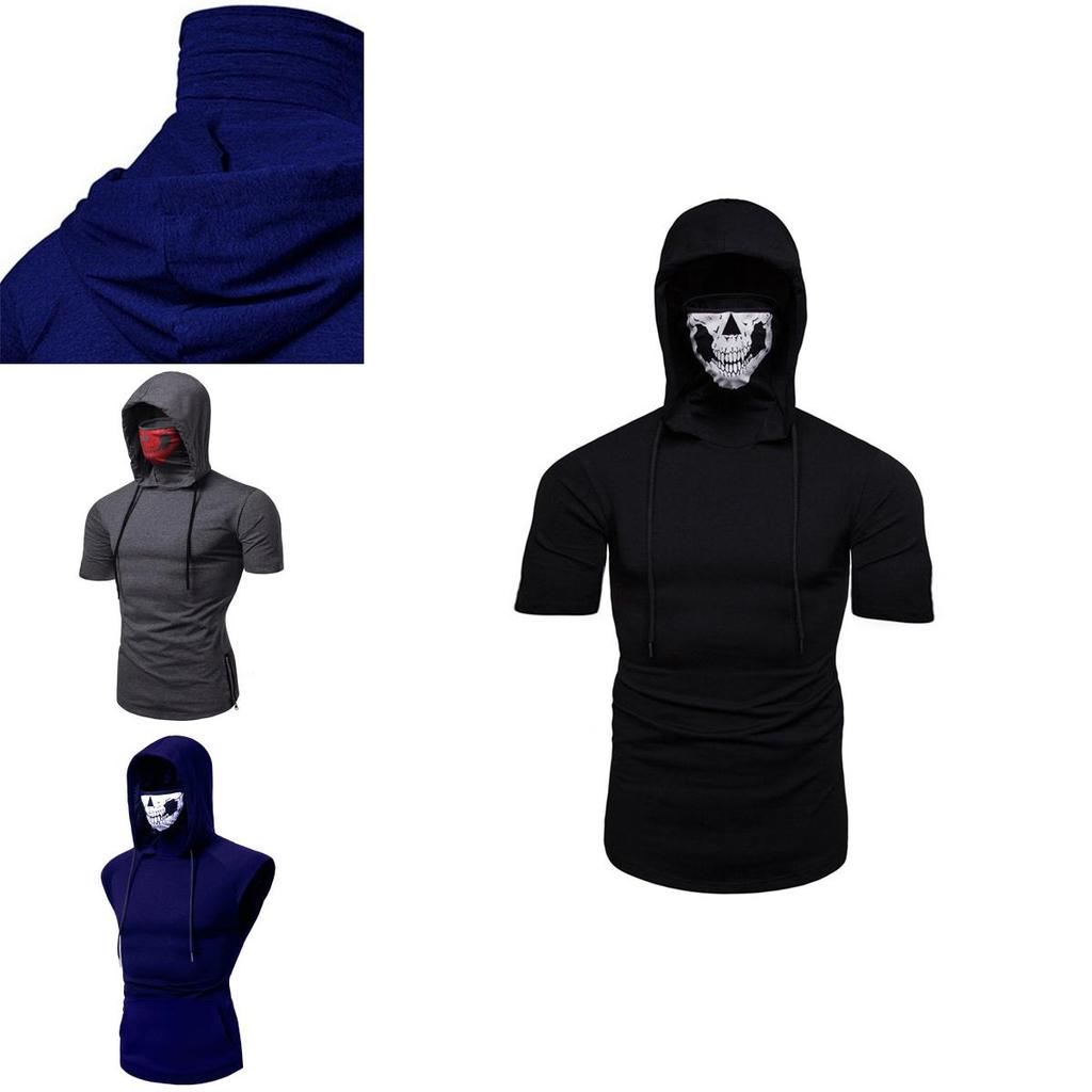 Мужские худи с капюшоном с черепом, футболка, майки, жилет из мягкого материала и в стиле косплей
