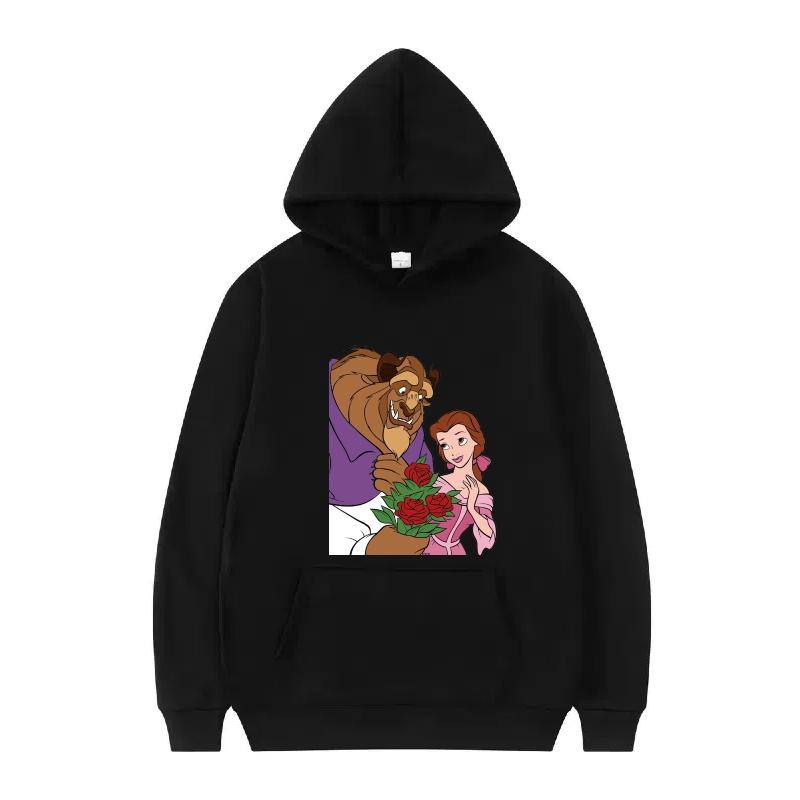 Disney Beauty And The Beast Princess Pattern Woman Loose Black Autumn Tops Clothes Pullovers Ladies Cheap Y2k Hoodies Men Sporty